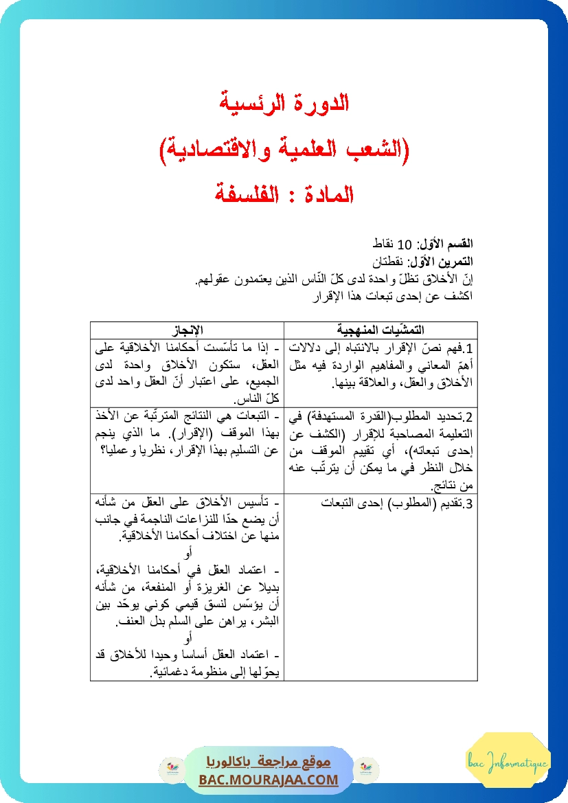 Corrigé principale philo Bac 2012 – Section info